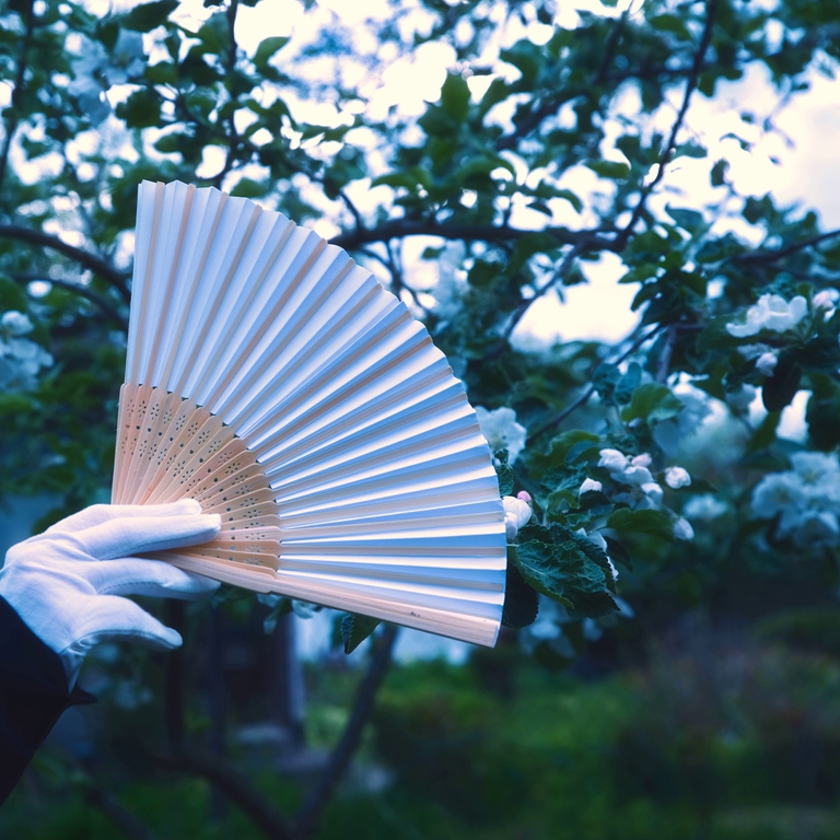 Веер ручной бамбуковый 21см. + Белые перчатки из хлопка / В Японском аниме стиле  - Pic n 308333