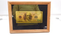 Сувенирная рамка Золотое клише купюры 100 долларов