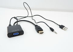 Адаптер 1080P HDMI в VGA с аудио выходом и дополнительным USB питанием + вывод звука 3.5 мм / HDMI to VGA audio
