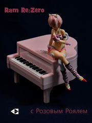 15см. Комплект: Аниме Фигурка на стуле с Розовым Роялем. Розовая RAM Re: Zero из манги «Жизнь с нуля в альтернативном мире»