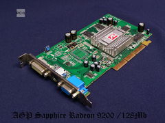 128Mb Видеокарта AGP x8 ATI Sapphire Radeon 9200 P/N 1024-9C13-05-SA 64bit DVI VGA TV-Out Silent